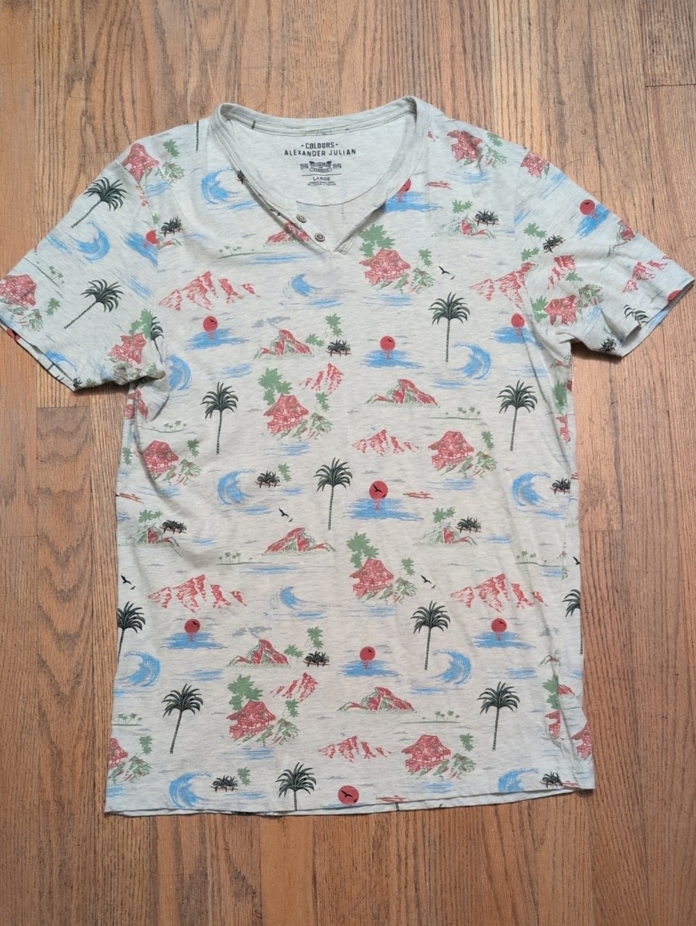 Alexander Julian Men’s Light Gray Tropical Print Short Sleeve Shirt